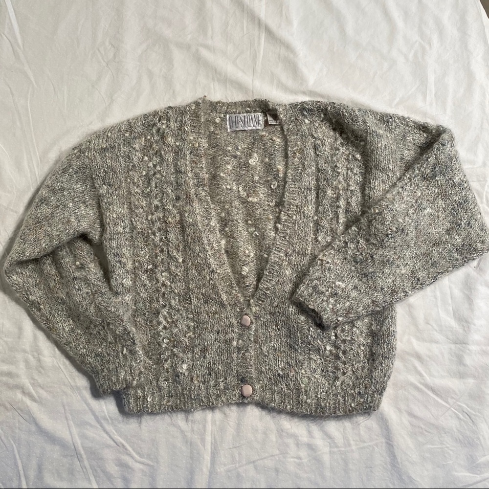 Mohair wool blend light grey cardigan. - 624